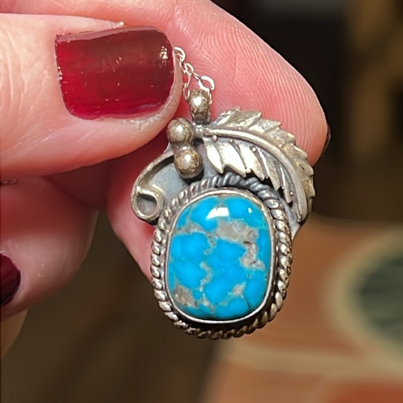 VTG Native American signed CE sterling silver turquoise pendant chain necklace - Picture 4 of 6